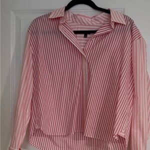Talbots Pink and White Striped Button-Up Blouse